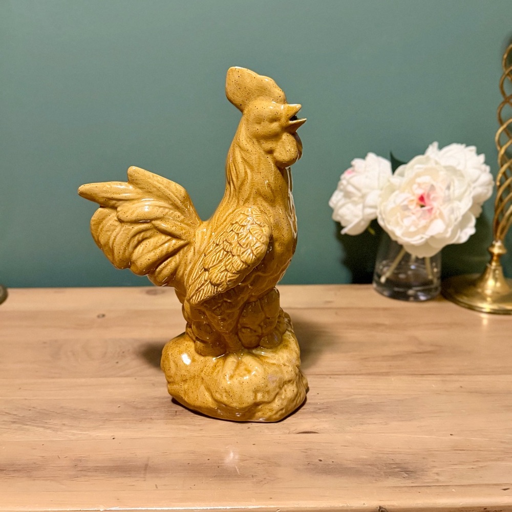 Vintage Ceramic Rooster Figurine Crackle Glaze Farmhouse Decor